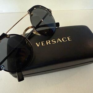 Versace Gold and Black Round Sunglasses